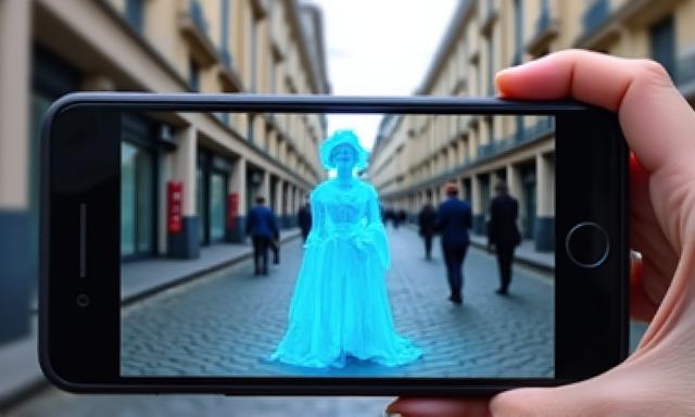 Application de réalité augmentée superposant des fantômes historiques sur une rue de Paris filmée